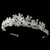 Silver Floral Bridal Wedding Tiara Headpiece with Rhinestones & Swarovski Crystal Beads