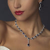 Silver CZ Crystal and Sapphire Stone Bridal Wedding Necklace 5063 & Earrings 5560 Bridal Wedding Jewelry Set