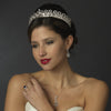 Silver Clear CZ Crystal & Diamond White Pearl Kate Middleton Wedding Bridal Wedding Necklace 9255
