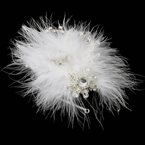 Silver Clear Gemstone Feather Fascinator Bridal Wedding Side Headband with Rhinestone Accents