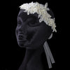 Shimmer White & Ivory Ribbon Beaded Lace Bridal Wedding Belt/Bridal Wedding Headband with Rhinestones & Pearls