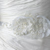 Ivory Lace Organza Flower Bridal Wedding Headband/Belt Belt with Rhinestone & Pearl Accents