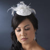 * Embroidered Feather Flower Bridal Wedding Hat Hair Comb with Russian Tulle Accent in White or Ivory 3027