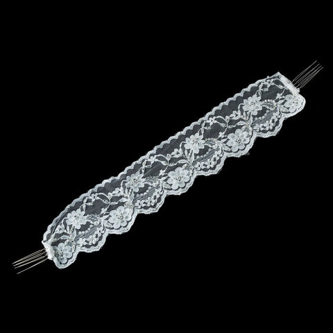 White Beaded Pearl Floral Lace Bridal Wedding Headband