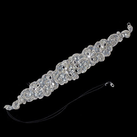 Ivory Organza Crystal & Pearl Stretch Bridal Wedding Headband with Sequins