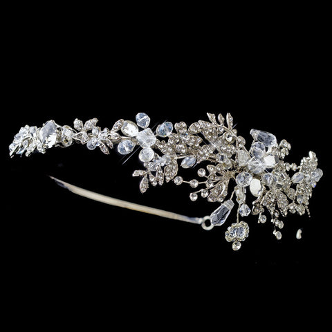 Rhodium Floral Bridal Wedding Side Headband with Swarovski Crystal Beads & Rhinestones