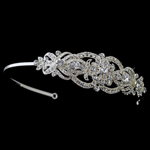 Silver Clear Rhinestone Bridal Wedding Side Headband