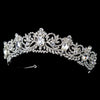 Rhodium Floral Swirl Princess Bridal Wedding Tiara Headpiece with Rhinestones & Gemstones