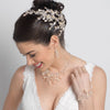 Light Gold Champagne Pearl & Rhinestone Leaf Bridal Wedding Hair Clip 10006