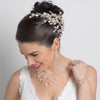 Light Gold Champagne Pearl & Rhinestone Leaf Bridal Wedding Hair Clip 10006