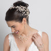 Silver Clear Rhinestone & Champagne Pearl Floral Vine Bridal Wedding Jewelry Set 10006