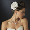 Silver Ivory Pearl & Clear CZ Crystal Bridal Wedding Necklace & Earrings 9955