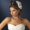 Ivory Organza Floral Ribbon Bow Bridal Wedding Hair Clip with Rhinestone Accents