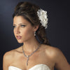 Diamond White Organza & Lace Flower Bridal Wedding Hair Comb