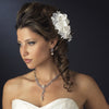 Diamond White Organza & Lace Flower Bridal Wedding Hair Comb