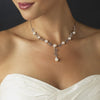Graceful Silver Clear CZ & Ivory Pearl Vine Bridal Wedding Necklace 6518