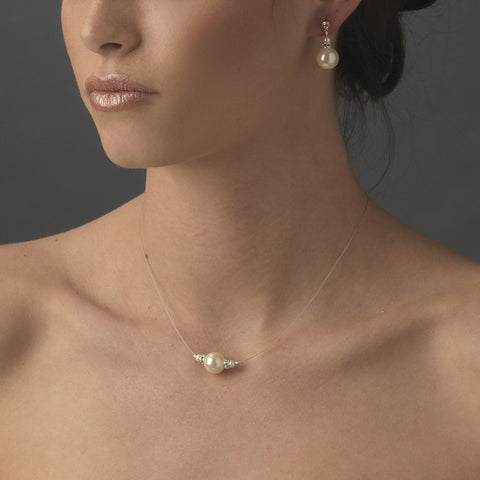 Pearl Bridal Wedding Necklace Earring Set NE 8369 Silver