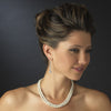 Silver Diamond White Pearl and Pave Ball Bridal Wedding Necklace 8760