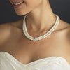 Silver Diamond White Pearl and Pave Ball Bridal Wedding Necklace 8760