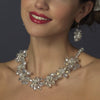 Silver Ivory Pearl & Floral Crystal Bridal Wedding Necklace 8776