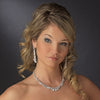 Silver Clear Cubic Zirconia Bridal Wedding Necklace Earring Set 1275
