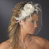 * Beautiful Feather Fascinator and Birdcage Face Bridal Wedding Veil Bridal Wedding Hair Comb in White or Ivory 755