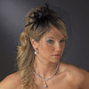 * Dramatic Black Feather Flower Fascinator & Birdcage Bridal Wedding Veil 7795