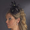 Black Feather Swarovski Cocktail Party Hat & Birdcage Bridal Wedding Veil 8366