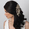 Light Gold Champagne Pearl & Rhinestone Leaf Bridal Wedding Hair Clip 10006