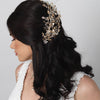 Silver Champagne Pearl & Rhinestone Leaf Bridal Wedding Hair Clip 10006