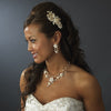 Beautiful Gold, Crystal, Porcelain & Pearl Bridal Wedding Jewelry Set NE 1014