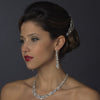 Silver Clear Cubic Zirconia Bridal Wedding Necklace Earring Set 1275