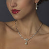 Silver Clear CZ & Pearl Bridal Wedding Necklace & Earring Set 1294