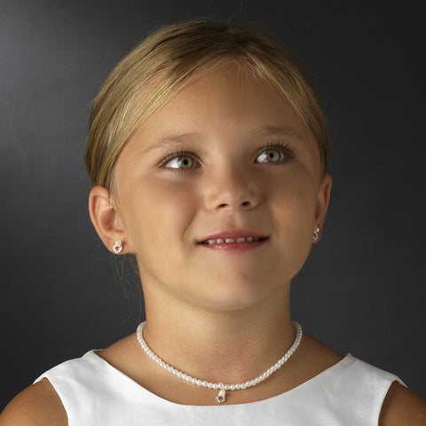 Children's Bridal Wedding Necklace Earring NE 403 Silver White Pearl