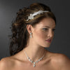 * Elegant Silver Rhinestone Sparkle Bridal Wedding Headband with Glistening Feather & Bow Side Accent - HP 7799