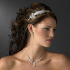 * Elegant Silver Rhinestone Sparkle Bridal Wedding Headband with Glistening Feather & Bow Side Accent - HP 7799