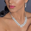 Silver Diamond White Pearl & Rhinestone Floral Bridal Wedding Jewelry Set 7051