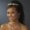 Lovely Silver Clear Rhinestone & White Pearl Jewelry 7329 & Bridal Wedding Headband 7808 Set