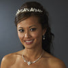 Lovely Silver Clear Rhinestone & White Pearl Jewelry 7329 & Bridal Wedding Headband 7808 Set