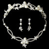 Lovely Silver Clear Rhinestone & White Pearl Jewelry 7329 & Bridal Wedding Headband 7808 Set