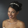 Lovely Silver Clear Rhinestone & White Pearl Jewelry 7329 & Bridal Wedding Headband 7808 Set