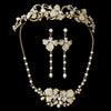 Freshwater Pearl & Crystal Gold Bridal Wedding Jewelry Set & Headband Set 7803