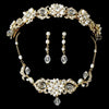 Gold Swarovski Freshwater Pearl Jewelry 7804 & Bridal Wedding Headband 7844 Set