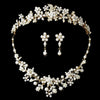 Beautiful Gold Ivory Pearl Bridal Wedding Jewelry 8001 & Bridal Wedding Tiara 8452 Set