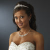 Beautiful Gold Ivory Pearl Bridal Wedding Jewelry 8001 & Bridal Wedding Tiara 8452 Set