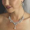 Antique Silver Diamond White Pearl Accents Bridal Wedding Jewelry Set 8017