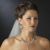 Antique Silver Diamond White Pearl Accents Bridal Wedding Jewelry Set 8017