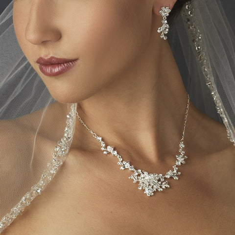 Silver Clear Austrian Crystal & Rhinestone Bridal Wedding Jewelry Set 8217