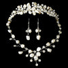 Freshwater Pearl & Crystal Bridal Wedding Necklace Earring Jewelry 8261 & Bridal Wedding Tiara 8134 Set