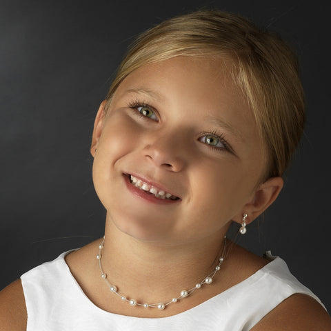 Children's Bridal Wedding Necklace Earring Set 8441 Gold Ivory